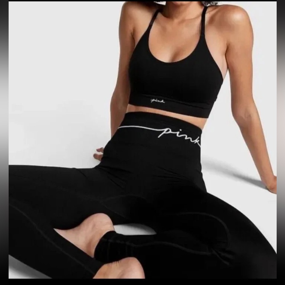 Victoria Secret- Black Seamless High Rise‎ Logo Waist Band Leggings/Pant-XS